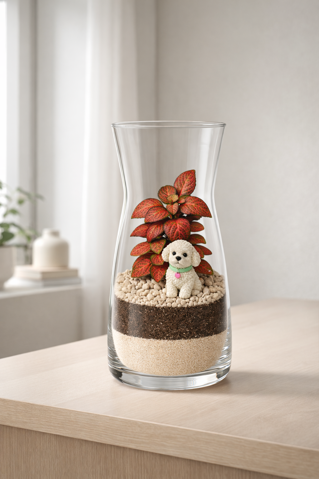 Rastlinné terárium béžové s pudlom