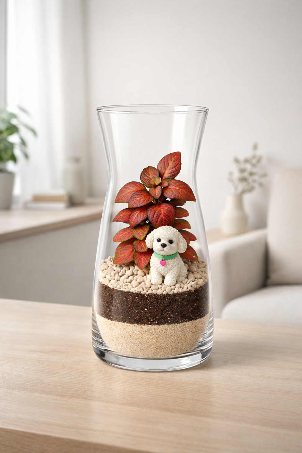 Rastlinné terárium béžové s pudlom