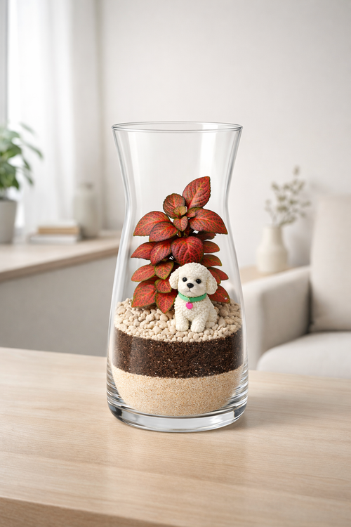 Rastlinné terárium béžové s pudlom