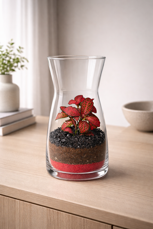 Rastlinné terárium červeno-čierne