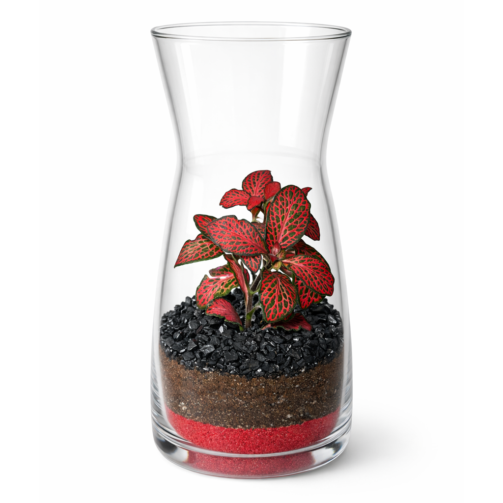 Rastlinné terárium červeno-čierne