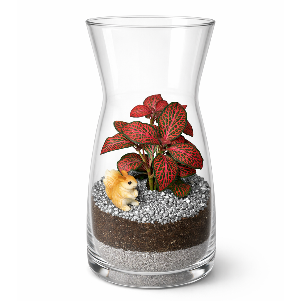 Rastlinné terárium strieborné s veveričkou