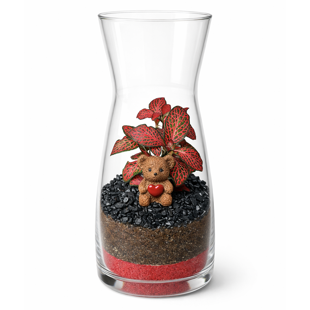 Rastlinné terárium červeno-čierne